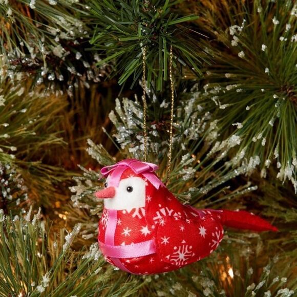 Target Fabric Gift Wrap Bird with Pink Ribbon Christmas Tree Ornament Wondershop - Picture 4 of 4